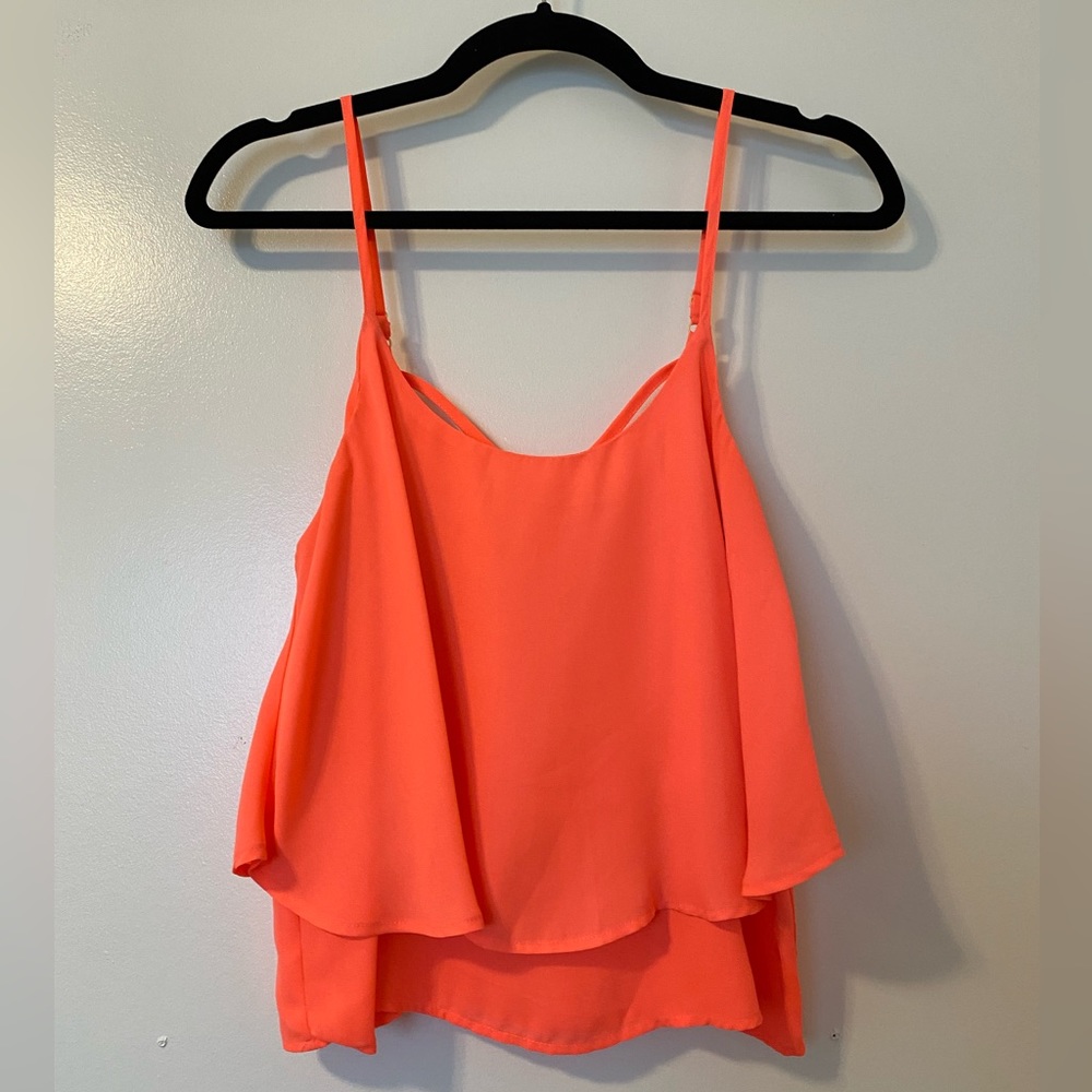 Iris coral pink tank top with crossback and two layers